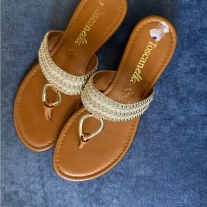 Toscanella Women's Brown Sandals with Gold Accents